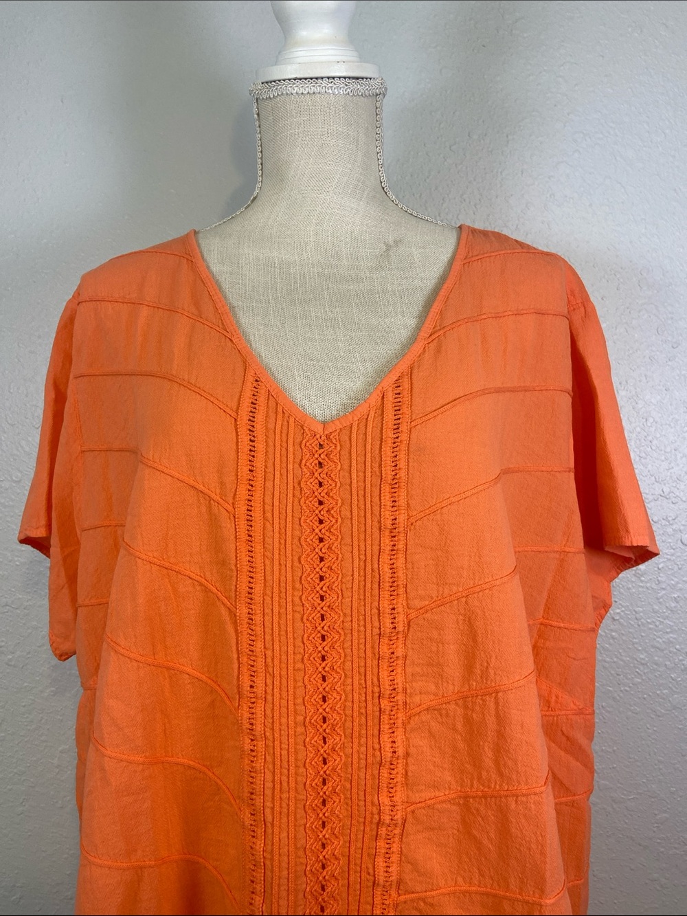 Soft Surroundings Orange 100% Cotton Lightweight Chic Embroidered Blouse Size 2X - Picture 2 of 7